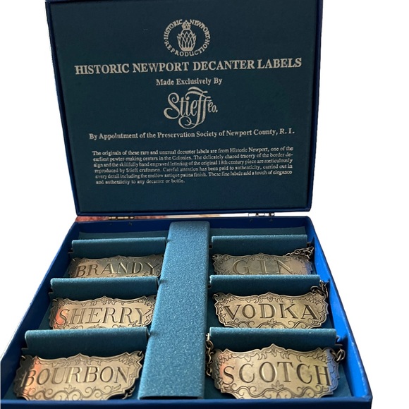 STIEFF AND CO. Other Stieff Pewter Decanter Labels Historic Newport